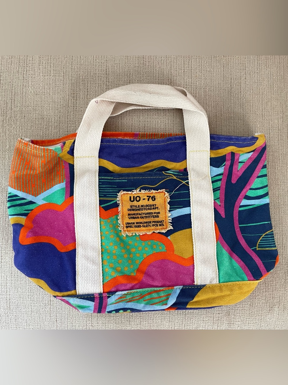 Urban Outfitters Small Colorful Patterned Canvas Tote Bag with White Handles